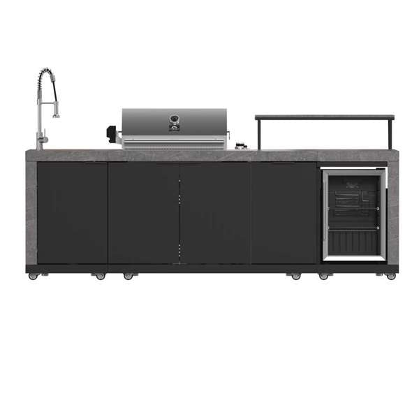 Rimini Outdoor Kitchen: 30" BBQ 62,600 BTU, 2.4 cu.ft. Refrigerator, Gray Countertops