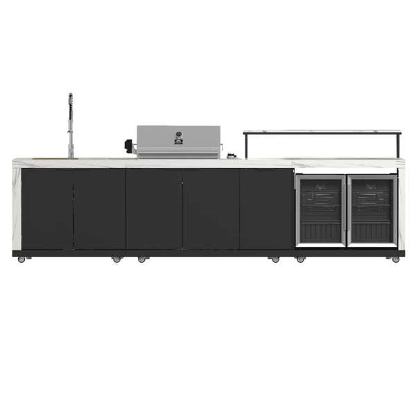 Rimini Outdoor Kitchen: 30" BBQ 62,600 BTU, 4.8 cu.ft. Refrigerators, White Countertops