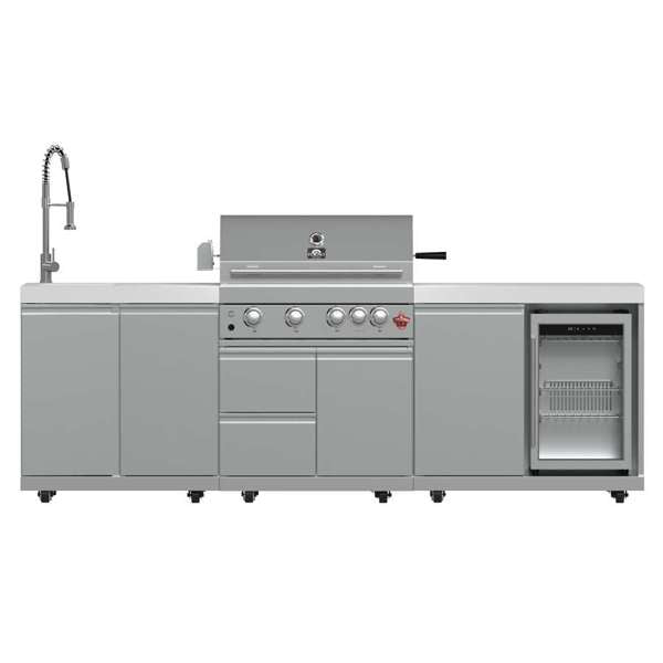Bulnes Outdoor Kitchen 30" 60,000 BTU Stainless Steel BBQ & White Sintered Stone Countertops