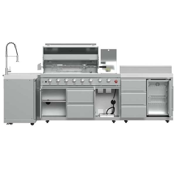 Bulnes Outdoor Kitchen 40" 84,000 BTU Stainless Steel BBQ & White Sintered Stone Countertops