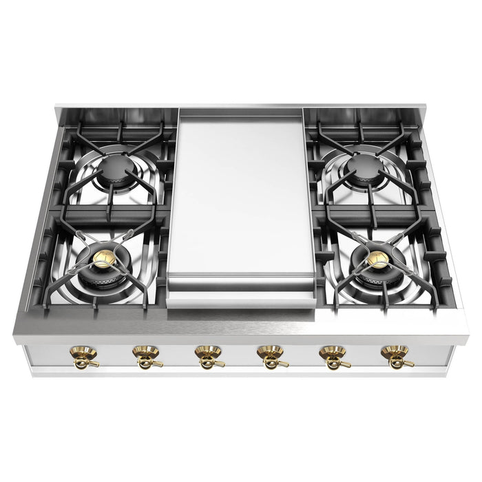 ILVE UHCP36FN Nostalgie II 36 inch Built-In Gas Rangetop with Griddle, in Stainless Steel