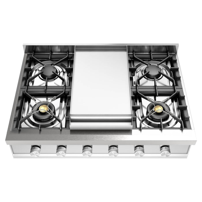 ILVE UHCP36F Professional Plus II 36 inch Built-In Gas Rangetop with Griddle, in Stainless Steel