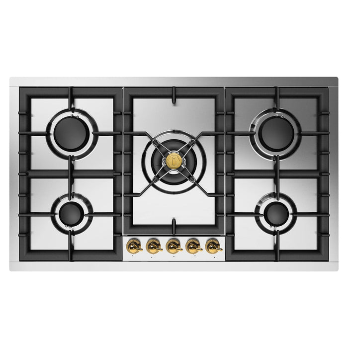 ILVE UHCPT95N Nostalgie II 36 inch Built-In Gas Cooktop with Total Black Brass Burners, in Stainless Steel