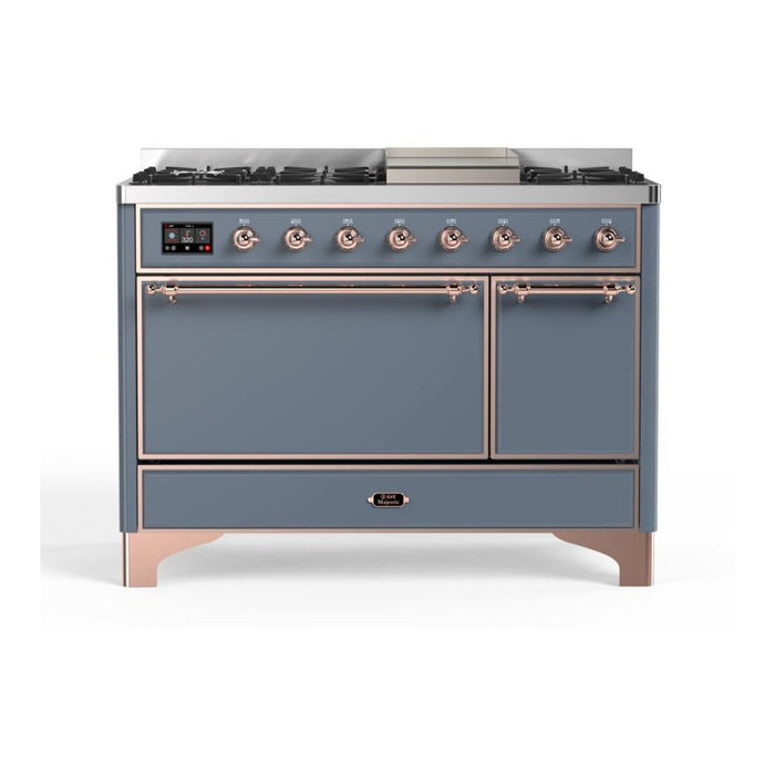 ILVE 48 Inch Majestic II Series Freestanding Dual Fuel Liquid Propane Range with 8 Sealed Brass Non Stick Coated Burners and Griddle (UM12FDQNS3)