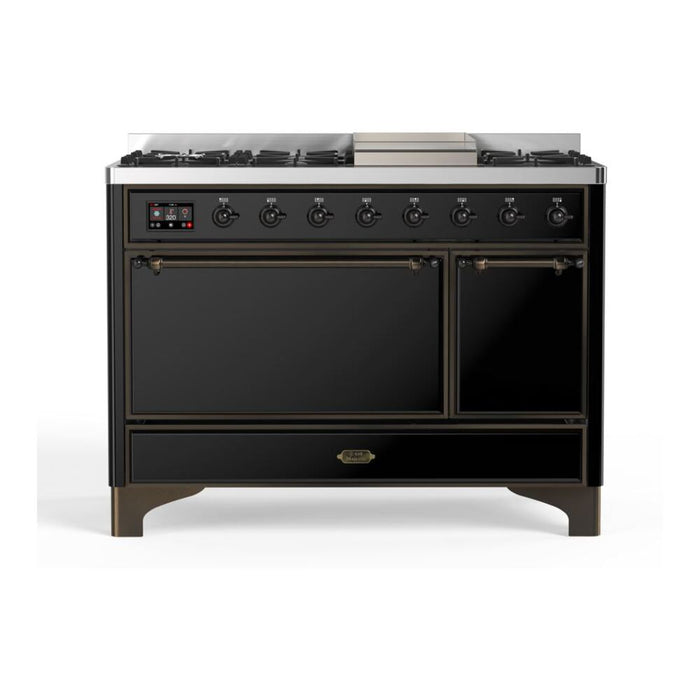 ILVE 48 Inch Majestic II Series Freestanding Dual Fuel Liquid Propane Range with 8 Sealed Brass Non Stick Coated Burners and Griddle (UM12FDQNS3)