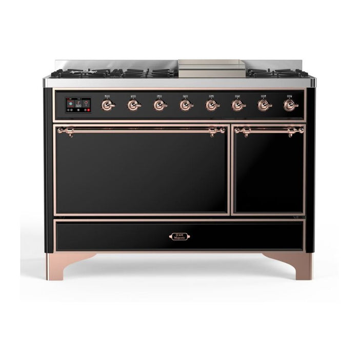ILVE 48 Inch Majestic II Series Freestanding Dual Fuel Liquid Propane Range with 8 Sealed Brass Non Stick Coated Burners and Griddle (UM12FDQNS3)