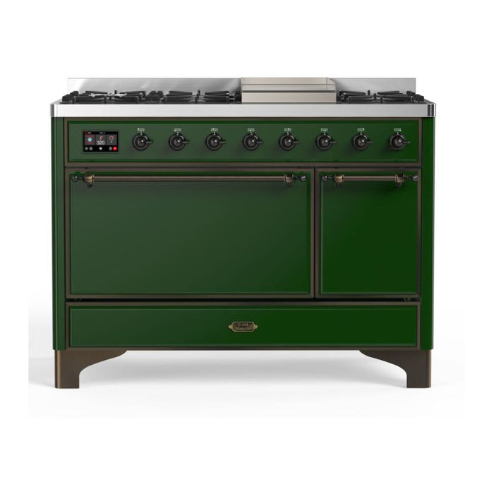ILVE 48 Inch Majestic II Series Freestanding Dual Fuel Liquid Propane Range with 8 Sealed Brass Non Stick Coated Burners and Griddle (UM12FDQNS3)