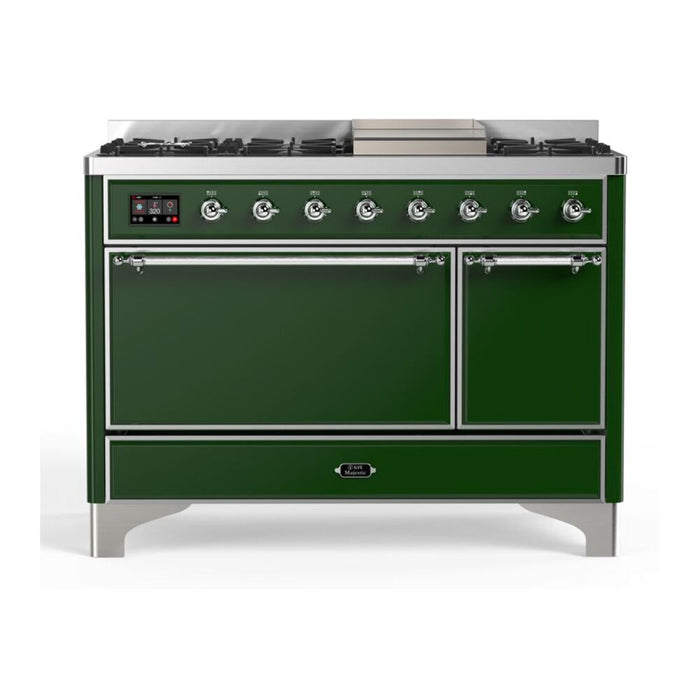 ILVE 48 Inch Majestic II Series Freestanding Dual Fuel Liquid Propane Range with 8 Sealed Brass Non Stick Coated Burners and Griddle (UM12FDQNS3)