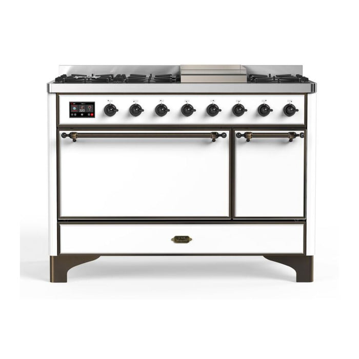 ILVE 48 Inch Majestic II Series Freestanding Dual Fuel Liquid Propane Range with 8 Sealed Brass Non Stick Coated Burners and Griddle (UM12FDQNS3)