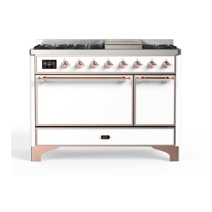 ILVE 48 Inch Majestic II Series Freestanding Dual Fuel Liquid Propane Range with 8 Sealed Brass Non Stick Coated Burners and Griddle (UM12FDQNS3)