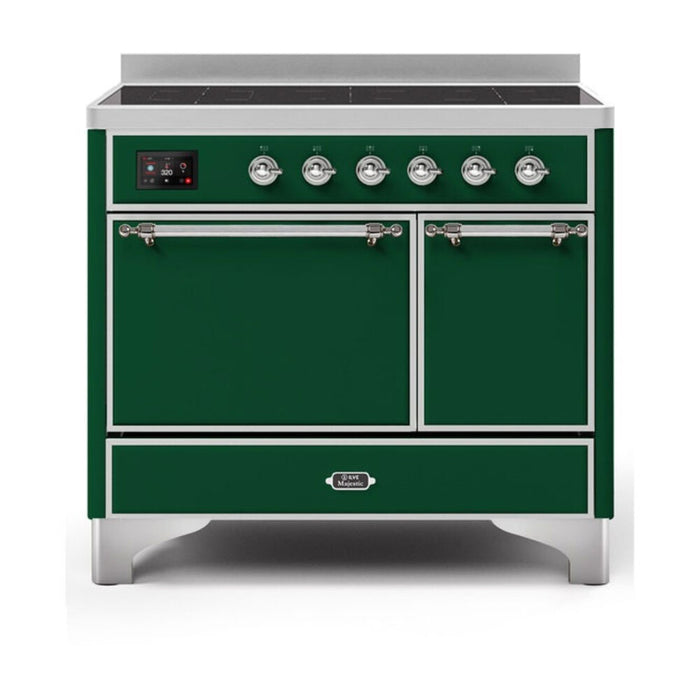 ILVE 40 Inch Majestic II Series Induction Range with 6 Elements Dual Ovens TFT Control Display Solid Oven Door (UMDI10QNS3)