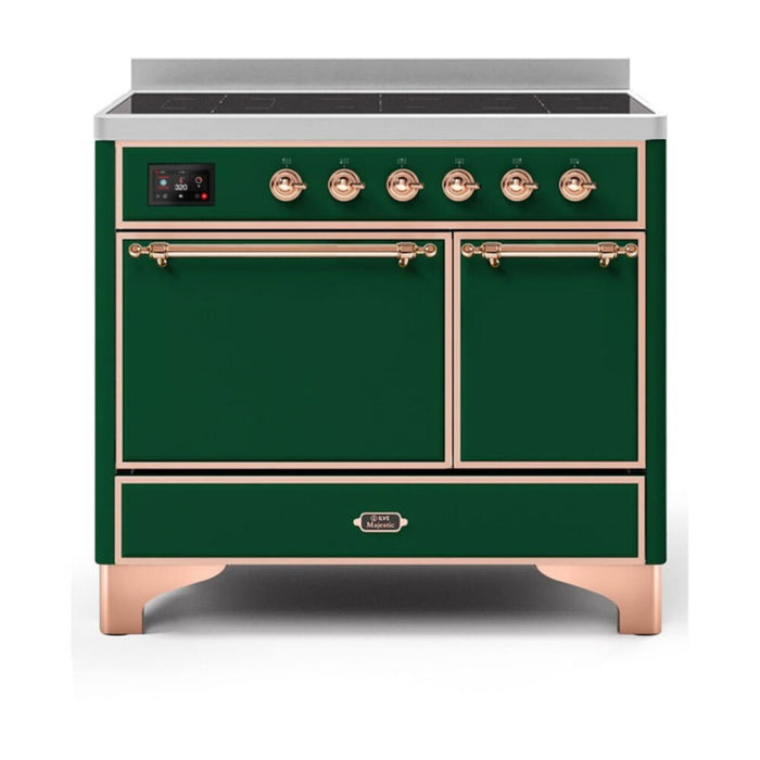 ILVE 40 Inch Majestic II Series Induction Range with 6 Elements Dual Ovens TFT Control Display Solid Oven Door (UMDI10QNS3)