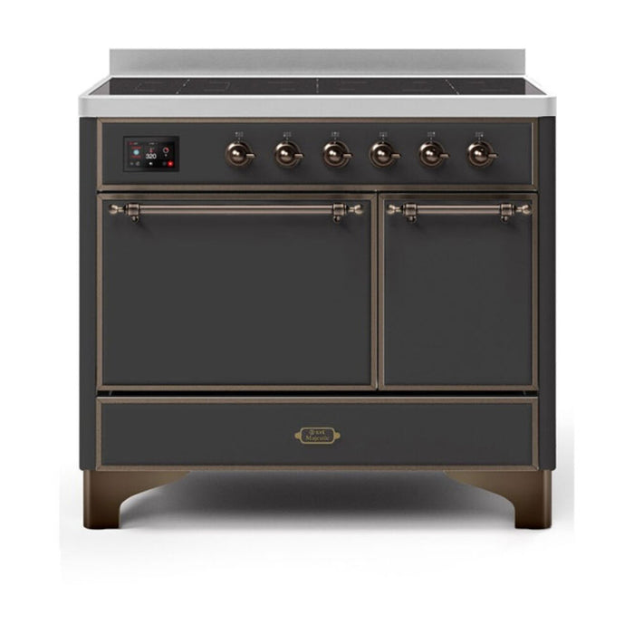 ILVE 40 Inch Majestic II Series Induction Range with 6 Elements Dual Ovens TFT Control Display Solid Oven Door (UMDI10QNS3)