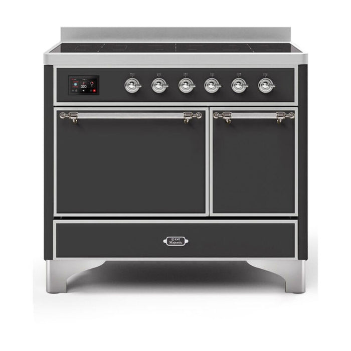 ILVE 40 Inch Majestic II Series Induction Range with 6 Elements Dual Ovens TFT Control Display Solid Oven Door (UMDI10QNS3)