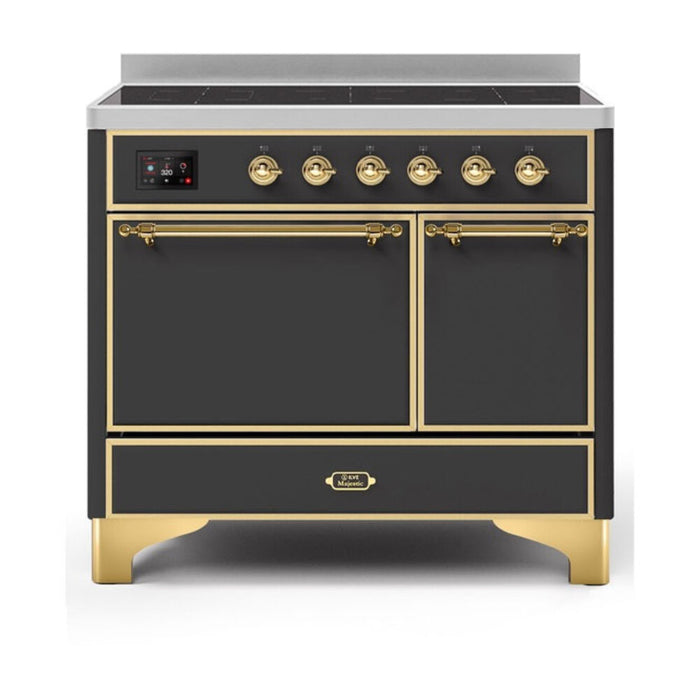 ILVE 40 Inch Majestic II Series Induction Range with 6 Elements Dual Ovens TFT Control Display Solid Oven Door (UMDI10QNS3)