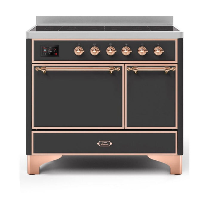 ILVE 40 Inch Majestic II Series Induction Range with 6 Elements Dual Ovens TFT Control Display Solid Oven Door (UMDI10QNS3)
