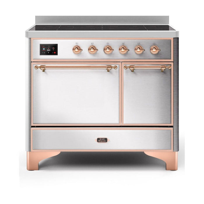 ILVE 40 Inch Majestic II Series Induction Range with 6 Elements Dual Ovens TFT Control Display Solid Oven Door (UMDI10QNS3)
