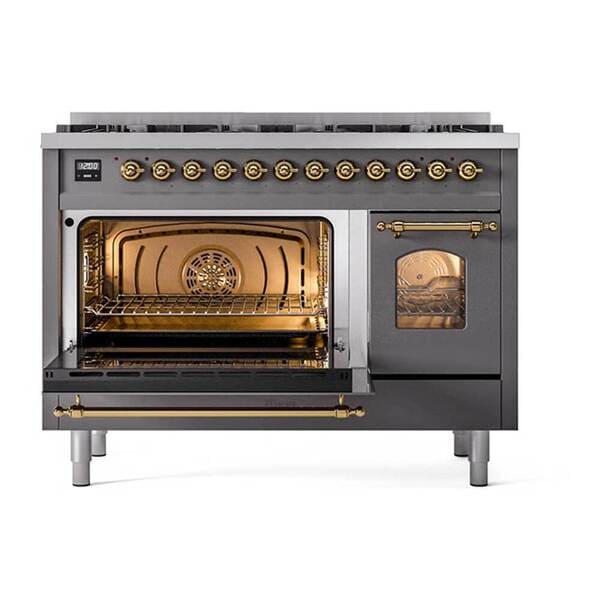 ILVE Nostalgie II 48 in Dual Fuel Range with 8 Total Black Brass Sealed Burners (Limited Edition UP488NMP)