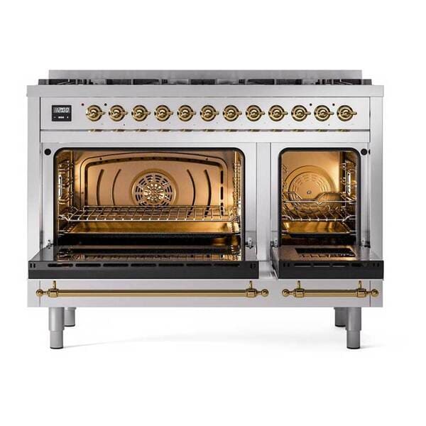 ILVE Nostalgie II 48 in Dual Fuel Range with 8 Total Black Brass Sealed Burners (Limited Edition UP488NMP)