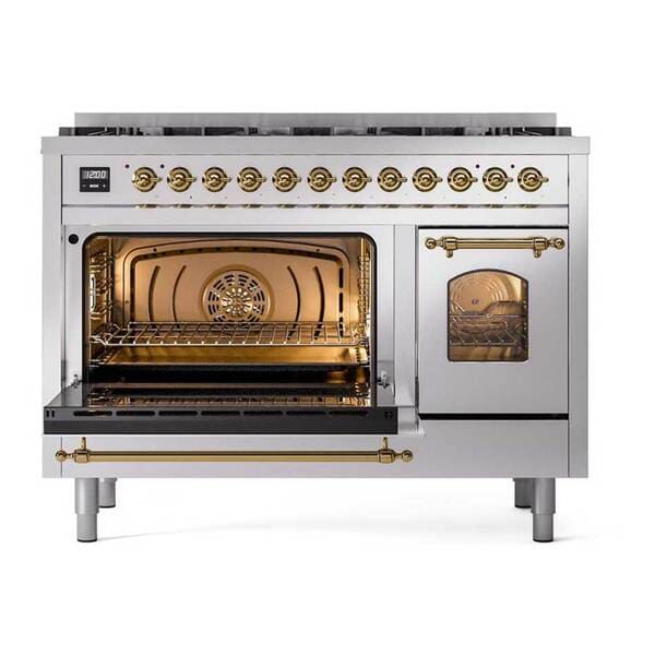 ILVE Nostalgie II 48 in Dual Fuel Range with 8 Total Black Brass Sealed Burners (Limited Edition UP488NMP)