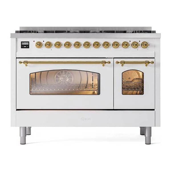 ILVE Nostalgie II 48 in Dual Fuel Range with 8 Total Black Brass Sealed Burners (Limited Edition UP488NMP)