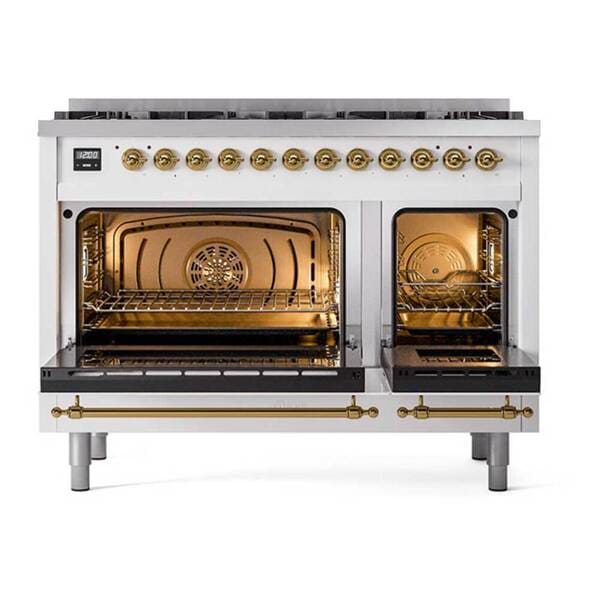 ILVE Nostalgie II 48 in Dual Fuel Range with 8 Total Black Brass Sealed Burners (Limited Edition UP488NMP)