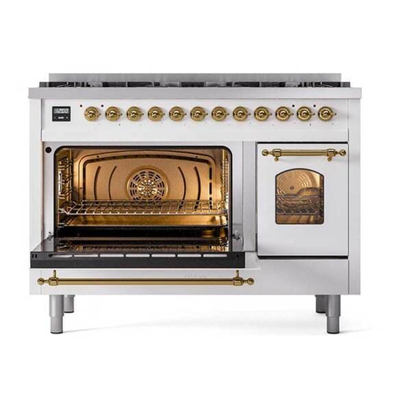 ILVE Nostalgie II 48 in Dual Fuel Range with 8 Total Black Brass Sealed Burners (Limited Edition UP488NMP)