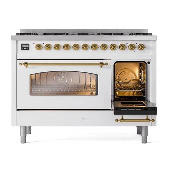 ILVE Nostalgie II 48 in Dual Fuel Range with 8 Total Black Brass Sealed Burners (Limited Edition UP488NMP)