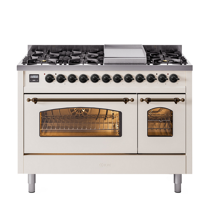 ILVE 48" Nostalgie II Series Freestanding Double Oven Dual Fuel Range