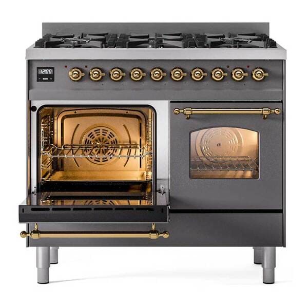 ILVE Nostalgie II 40 in Dual Fuel Range with 6 Total Black Brass Burners (Limited Edition UPD406NMP)
