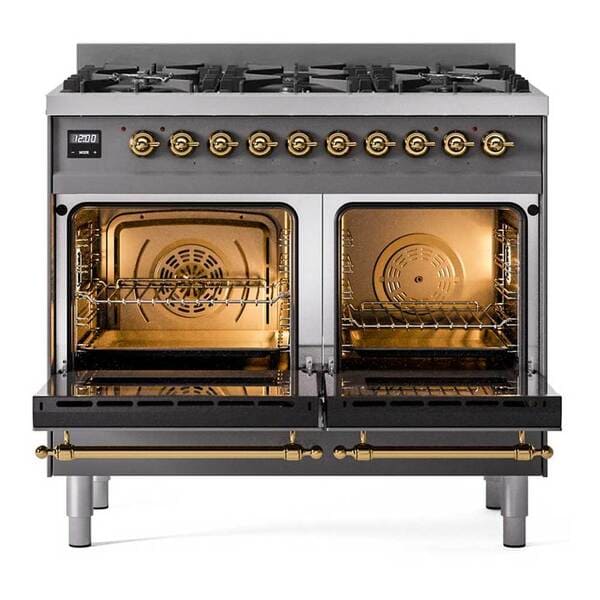 ILVE Nostalgie II 40 in Dual Fuel Range with 6 Total Black Brass Burners (Limited Edition UPD406NMP)