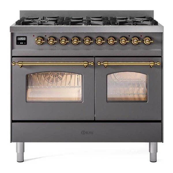 ILVE Nostalgie II 40 in Dual Fuel Range with 6 Total Black Brass Burners (Limited Edition UPD406NMP)