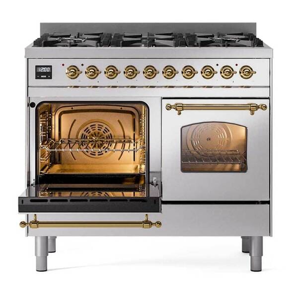 ILVE Nostalgie II 40 in Dual Fuel Range with 6 Total Black Brass Burners (Limited Edition UPD406NMP)