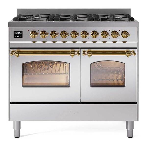 ILVE Nostalgie II 40 in Dual Fuel Range with 6 Total Black Brass Burners (Limited Edition UPD406NMP)