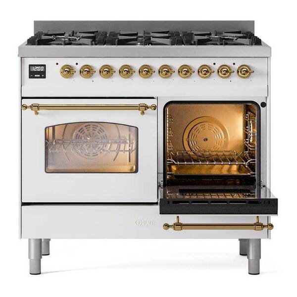 ILVE Nostalgie II 40 in Dual Fuel Range with 6 Total Black Brass Burners (Limited Edition UPD406NMP)