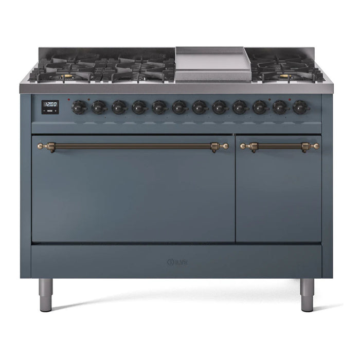 ILVE Nostalgie II 48" Dual Fuel Range with 8 Sealed Burners + Griddle Solid Door - UP48FQNMP