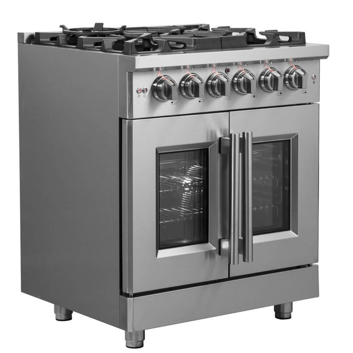 Forno Massimo 30-Inch Freestanding French Door Gas Range, 4 Burners, Convection Oven, Energy Efficient