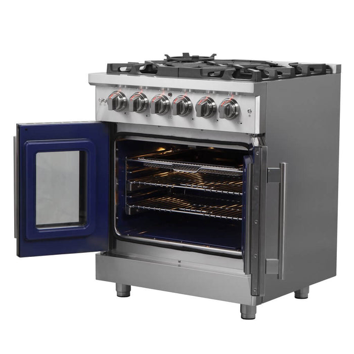 Forno Massimo 30-Inch Freestanding French Door Dual Fuel Range, 4 Burners, True Convection Oven