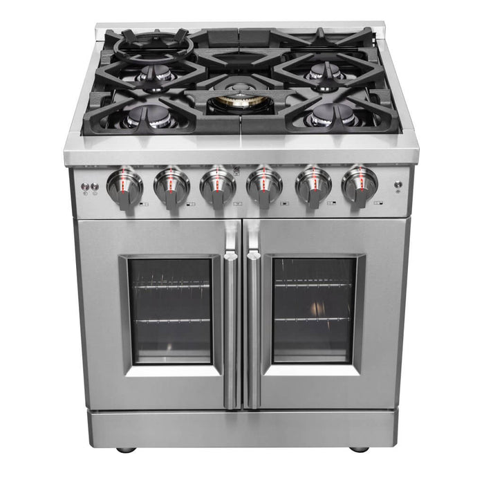 Forno Massimo 30-Inch Freestanding French Door Gas Range, 4 Burners, Convection Oven, Energy Efficient