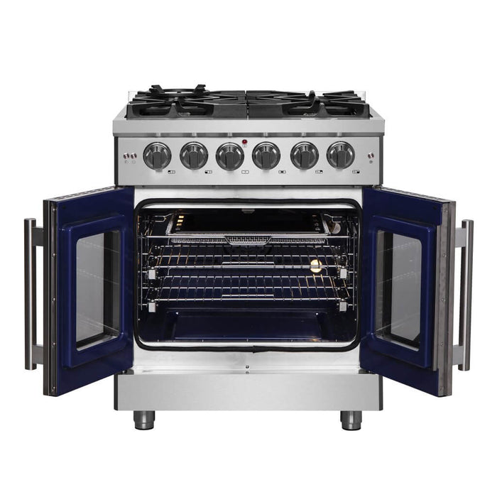 Forno Massimo 30-Inch Freestanding French Door Dual Fuel Range, 4 Burners, True Convection Oven