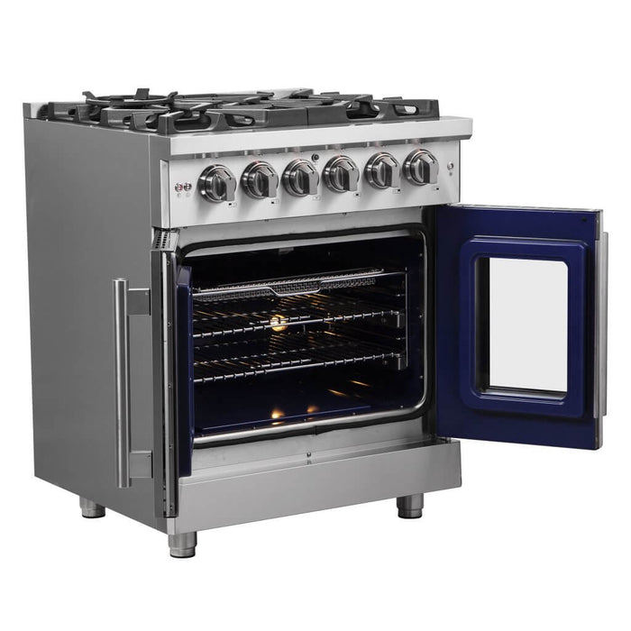 Forno Massimo 30-Inch Freestanding French Door Dual Fuel Range, 4 Burners, True Convection Oven