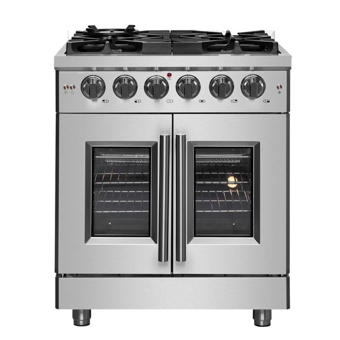 Forno Massimo 30-Inch Freestanding French Door Gas Range, 4 Burners, Convection Oven, Energy Efficient