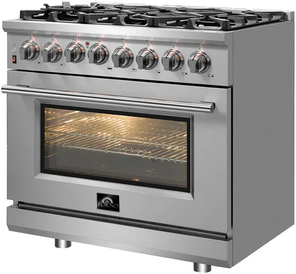 Forno Massimo 36-Inch Freestanding Dual Fuel Range, 6 Burners, Convection Oven