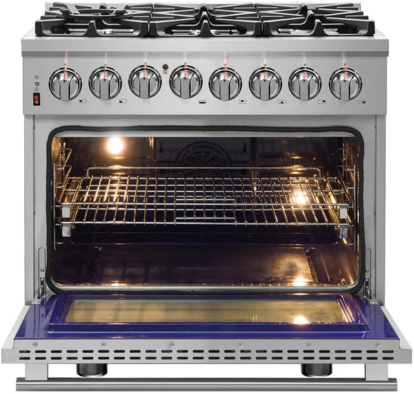 Forno Massimo 36-Inch Freestanding Dual Fuel Range, 6 Burners, Convection Oven