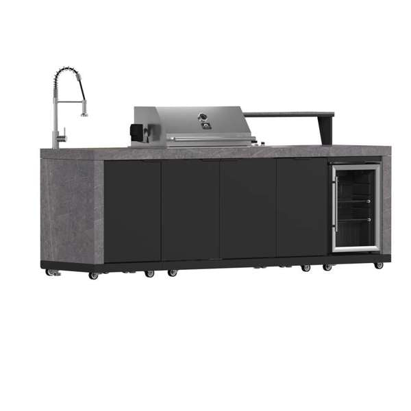 Rimini Outdoor Kitchen: 30" BBQ 62,600 BTU, 2.4 cu.ft. Refrigerator, Gray Countertops