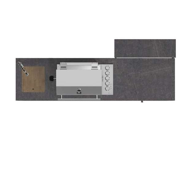 Rimini Outdoor Kitchen: 30" BBQ 62,600 BTU, 2.4 cu.ft. Refrigerator, Gray Countertops