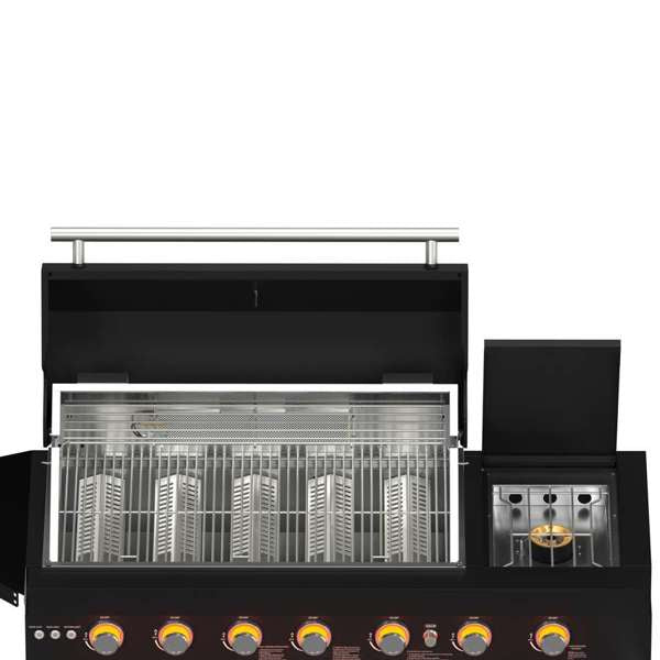 All'Aperto 87,600 BTU BBQ, Sink & Bar Module, Gas Pizza Oven, Black Sintered Stone Countertops