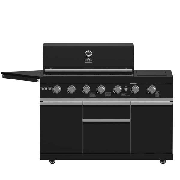 All'Aperto 87,600 BTU BBQ, Sink & Bar Module, Gas Pizza Oven, Black Sintered Stone Countertops