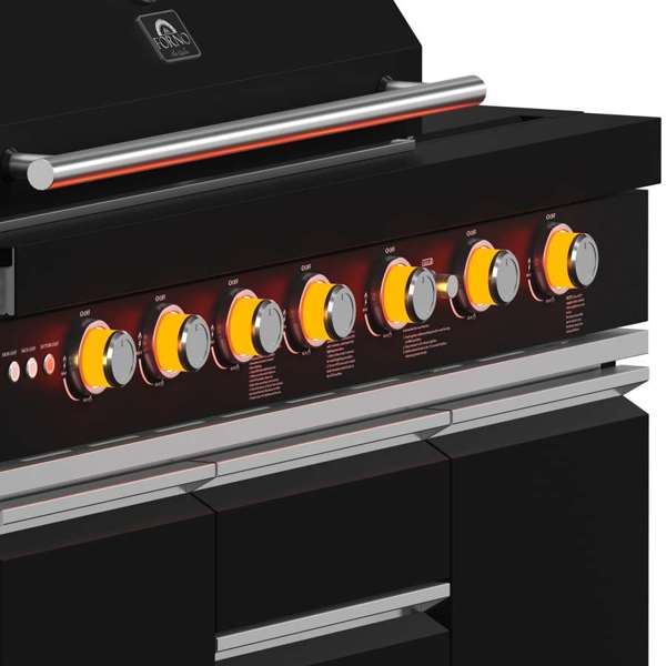 All'Aperto 87,600 BTU BBQ, Sink & Bar Module, Gas Pizza Oven, Black Sintered Stone Countertops