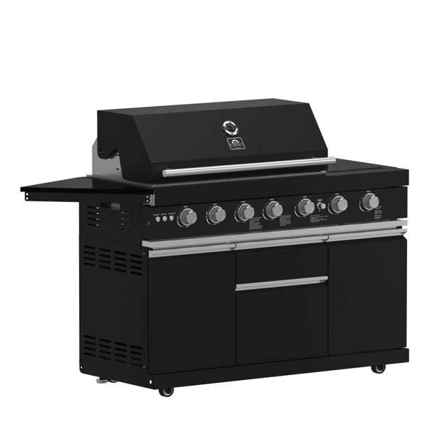 All'Aperto 87,600 BTU BBQ, Sink & Bar Module, Gas Pizza Oven, Black Sintered Stone Countertops